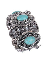 Vintage Ethnic Style Alloy Plated Ancient Silver Turquoise Bracelet