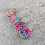 Natural Rough Crystal Pendant Transparent Multi-color Chain Necklace