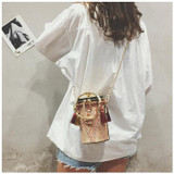 Fringe Barrel Chain Crossbody Woven Bag