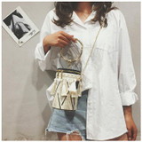 Fringe Barrel Chain Crossbody Woven Bag