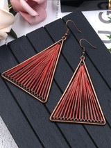 Geometric Triangle Fabric Gold Thread Tassel Earrings