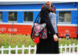 Folk Style Flower Peacock Embroidered Tassel Canvas Shoulder Bag Handbag