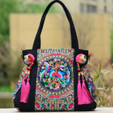 Ethnic Style Embroidery Versatile Canvas Oblique Tassel Shoulder Bag