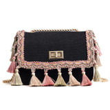 Boho Fringe tassel Mini Chain Canvas Shoulder Crossbody Bag