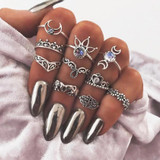 10 Pcs Vintage Punk Hollow Elephant Sun Flower Rings Set