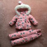 cartoon baby Children boys girls winter warm down jacket suit set thick coat+jumpsuit baby clothes
