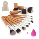 Professional Bamboo Handle Makeup Brushes Eyeshadow Concealer Blush Foundation Brush + Blending