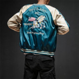 Two Sides Luxury Embroidery Bomber Jacket Smooth Men Sukajan Yokosuka Souvenir Jacket Streetwear Hip