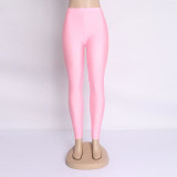 Hot Selling 2018 Plus Size Fluorescent Color Women Leggings Elastic Leggings Multicolor Shiny Glossy