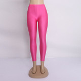 Hot Selling 2018 Plus Size Fluorescent Color Women Leggings Elastic Leggings Multicolor Shiny Glossy