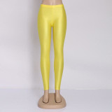 Hot Selling 2018 Plus Size Fluorescent Color Women Leggings Elastic Leggings Multicolor Shiny Glossy