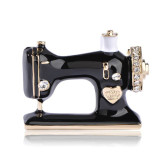 Blucome Women Girls Sewing Machine Brooch Black Enamel Brooches Jewelry Hijab Pin For Collar Suit