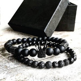 2pcs/set Men Woman Bead Bracelet Crown Charm Bangle Natural  Beads Buddha Bracelet for Women and