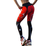 JLZLSHONGLE New Sexy Heart Print Leggings Women Red Black Patchwork Sporting Pants Fashion Printed