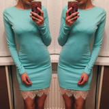 2017 Women Casual Dress Fit Ladies Elegant lace solid bodycon dress Christmas evening party long