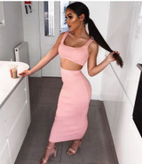 VenusFox Women Two-Piece Ribbed Crop Top And Skirt Set