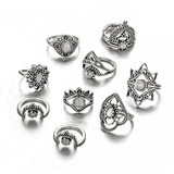 Women   7 Style Vintage Boho Geometric Flower Crystal Knuckle Midi Finger Rings for Ring Set