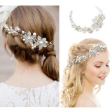 Wedding Headdress Floral Elegant Hair Pearl Hairpin Hair Accessories for Bride Crystal Crown Wedding Headdress Floral Elegant Hair Pearl Hairpin Hair Accessories for Bride Crystal Crown