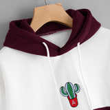 VenusFox Drawstring Embroidered Long Sleeve Hoodie Pullovers Sweatshirt