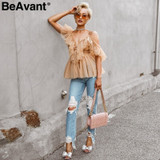 VenusFox Vintage Off shoulder Ruffle Mesh Blouses