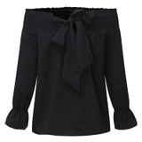 VenusFox Womens Off Shoulder Bowknot Slash Casual Loose Tops Blouse VenusFox Womens Off Shoulder Bowknot Slash Casual Loose Tops Blouse