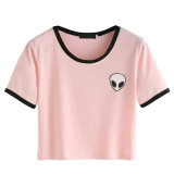 VenusFox Printed Aliens crop top Short Sleeve Round-Neck T-shirts Tops Summer