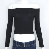 VenusFox Women Off Shoulder Long Sleeve Short Crop Top T Shirts VenusFox Women Off Shoulder Long Sleeve Short Crop Top T Shirts