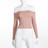 VenusFox Women Off Shoulder Long Sleeve Short Crop Top T Shirts VenusFox Women Off Shoulder Long Sleeve Short Crop Top T Shirts