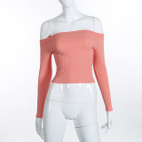 VenusFox Women Off Shoulder Long Sleeve Short Crop Top T Shirts VenusFox Women Off Shoulder Long Sleeve Short Crop Top T Shirts