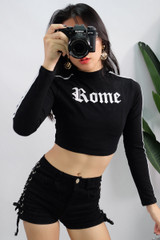 VenusFox Women Turtleneck Rome Letter Printed Long Sleeve Sweatshirt