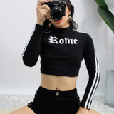 VenusFox Women Turtleneck Rome Letter Printed Long Sleeve Sweatshirt