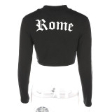 VenusFox Women Turtleneck Rome Letter Printed Long Sleeve Sweatshirt