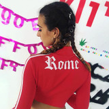 VenusFox Women Turtleneck Rome Letter Printed Long Sleeve Sweatshirt