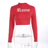 VenusFox Women Turtleneck Rome Letter Printed Long Sleeve Sweatshirt