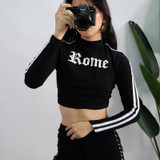 VenusFox Women Turtleneck Rome Letter Printed Long Sleeve Sweatshirt