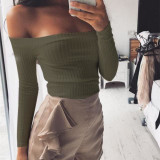 Autumn new 2017 off shoulder crop top t shirts hot sale long sleeve solid short t-shirts for women