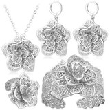 U7 Vintage Big Flower Jewelry Sets Gold Color Necklace Cuff Bracelet Earrings And Ring Bridal