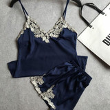 Ladies Sexy Silk Satin Pajama Set Lace Pyjama Set Sleeveless Pijama Set V-neck Sleepwear Summer Home Ladies Sexy Silk Satin Pajama Set Lace Pyjama Set Sleeveless Pijama Set V-neck Sleepwear Summer Home