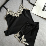 Ladies Sexy Silk Satin Pajama Set Lace Pyjama Set Sleeveless Pijama Set V-neck Sleepwear Summer Home Ladies Sexy Silk Satin Pajama Set Lace Pyjama Set Sleeveless Pijama Set V-neck Sleepwear Summer Home