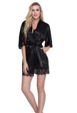 Sexy Bridesmaid Short Satin Bride Robe Lace Kimono Women Wedding Sleepwear Summer Female Bathrobe