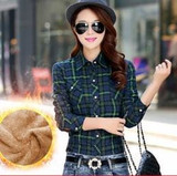 Thick velvet Blusas winter cotton long-sleeved women's plaid shirt flannel blouses feminina chemise