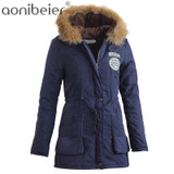 Aonibeier Parkas Women Coats Fashion Autumn Warm Winter Jackets Women Fur Collar Long Parka Plus