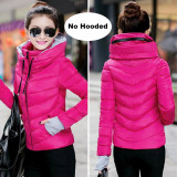 Winter Jacket Women Cotton Short Jacket  New Girls Padded Slim Hooded Warm Parkas Stand Collar