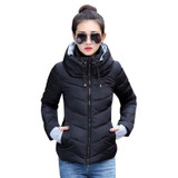 Winter Jacket Women Cotton Short Jacket  New Girls Padded Slim Hooded Warm Parkas Stand Collar