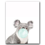 Cute Blue Bubble Gum Animal Zebra Giraffe Koala Kangaroo Canvas Art Abstract Painting Print Poster Picture Wall Home Decoration