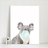 Cute Blue Bubble Gum Animal Zebra Giraffe Koala Kangaroo Canvas Art Abstract Painting Print Poster Picture Wall Home Decoration