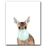 Cute Blue Bubble Gum Animal Zebra Giraffe Koala Kangaroo Canvas Art Abstract Painting Print Poster Picture Wall Home Decoration
