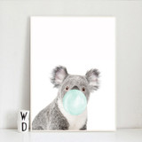 Cute Blue Bubble Gum Animal Zebra Giraffe Koala Kangaroo Canvas Art Abstract Painting Print Poster Picture Wall Home Decoration