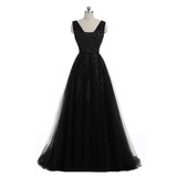 Vestido de festa New Coming Robe De Soiree V Neck with Lace Appliques Long Tulle Party Evening