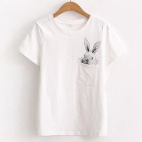 CDJLFH Tshirt 2018 Pockets Rabbit Cotton T-shirt Summer Off White Lady  T Shirt Top Cute T-shirts CDJLFH Tshirt 2018 Pockets Rabbit Cotton T-shirt Summer Off White Lady  T Shirt Top Cute T-shirts